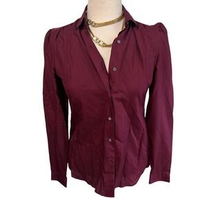 100 SILK Burgundy vintage 70/80s puff shoulder Blouse/ luxury/old money 6/8